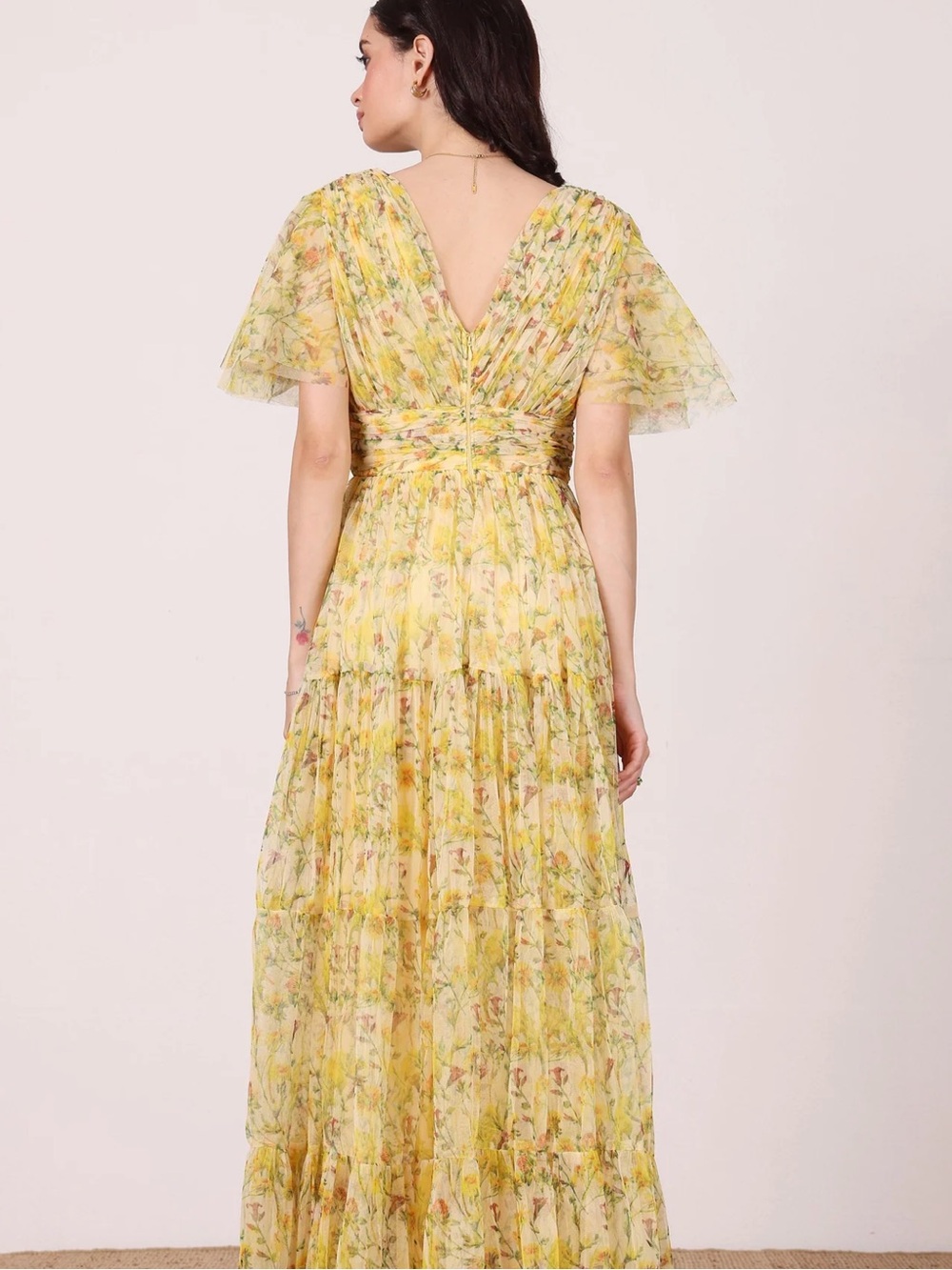 Yellow Floral V-Neck Maxi Dress - Picture 3 of 5